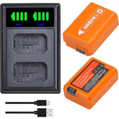 2x2160mAh NP-FW50 np fw50 Rechargable Battery+LED Dual USB Charger for Sony a37 Alpha 7 7R II 7S a7S a7R II a5000 NEX-7 DSC-RX10