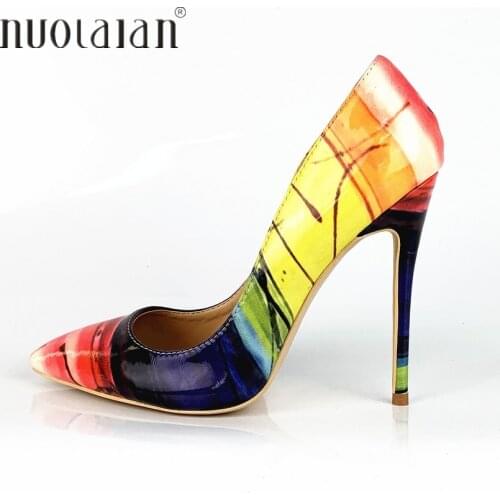 Brand Shoes Woman High Heels Pumps Graffiti Colorful High Heels 12cm/10cm/8cm Women Shoes High Heels Wedding Shoes Pump Big size