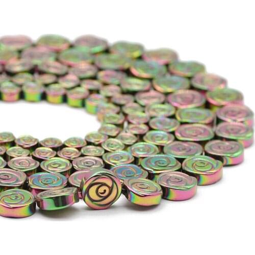 Hematite Natural Stone New Green Rose Flower Shape 6/8/10MM Spacers Loose Beads For Jewelry Making Handmade DIY Bracelet Pendant