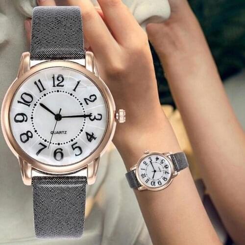 Simple Adjustable Watch Women Round Dial Arabic Number Faux Leather Analog Quartz Wrist Watch Ladies Female Gift Женские часы