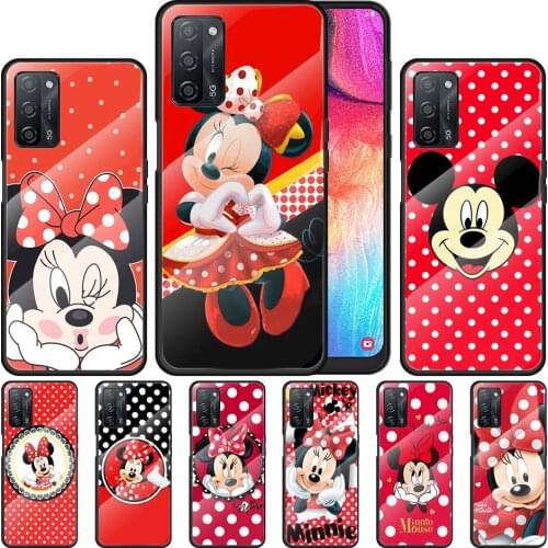 Disney Minnie Mouse Point for OPPO Realme 7i 7 6 5 Pro C3 XT A9 2020 A52 Find X2Lite Luxury Tempered Glass Phone Case Cover