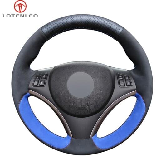 LQTENLEO Car Steering Wheel Cover Black Genuine Leather Suede For BMW M Sport 3 Series E91 320i 325i 330i 335i M3 E90 E92 E93