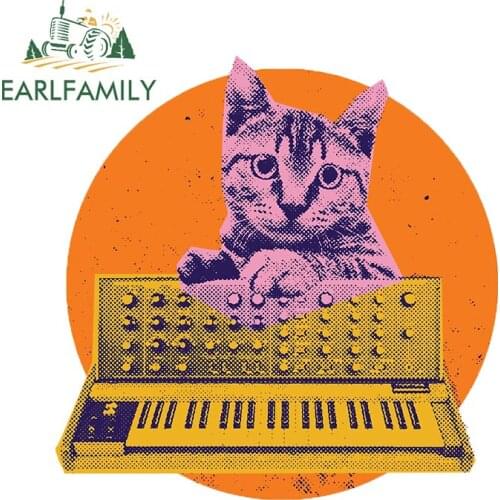 EARLFAMILY 13cm x 12.7cm for Musical Cat Cartoon Funny Car Stickers Sunscreen Waterproof Decal Auto Refrigerator Car Assessoires