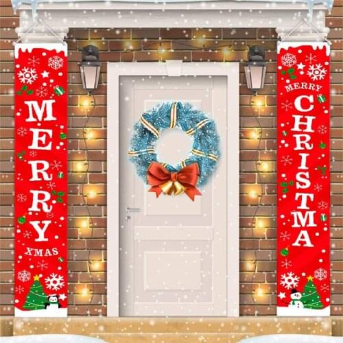 Christmas Decorations Red Merry Christmas Porch Sign Xmas Hanging for Home Door Banner Ornaments New Year Navidad Noel 2021