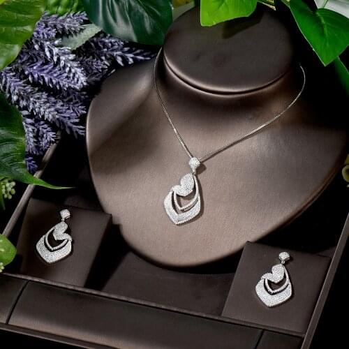HIBRIDE Sparkling Women Wedding Party Jewelry Sets Full Cubic Zirconia Pave Pendients Necklace Set African Nigerian N-1684