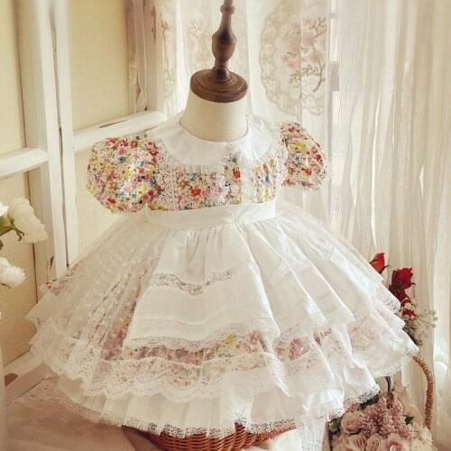 Spanish Vintage Lolita Ball Gown Lace Bow Print Birthday Party Easter Royal Palace Style Princess Ball Gown Cute Princess Dress
