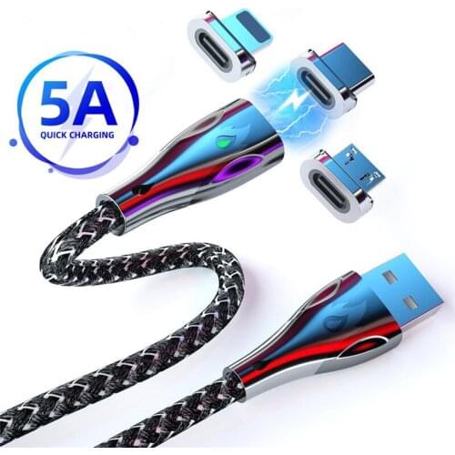5A Fast Charger Cable For Samsung S9 Xiaomi mi 9 10 Pro Type-C Micro USB Magnet Charging Cable Magnetic Cables For iPhone Huawei