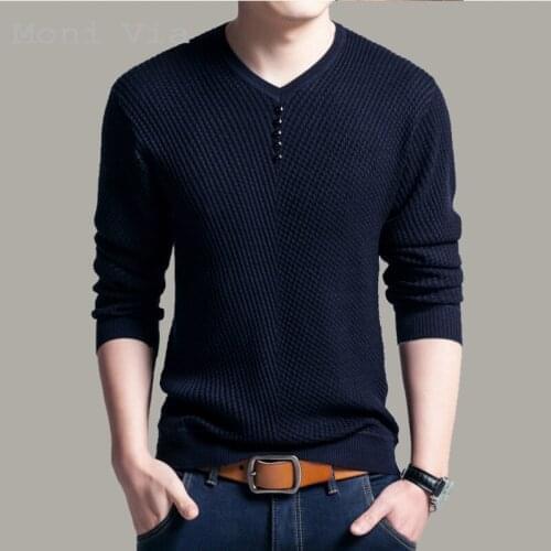 2021 Mens Henley Neck Sweater Fashion V-Neck Warm Slim Pullover For Men Autumn Casual Long-Sleeve Sweaters Homme Mens Knittwear