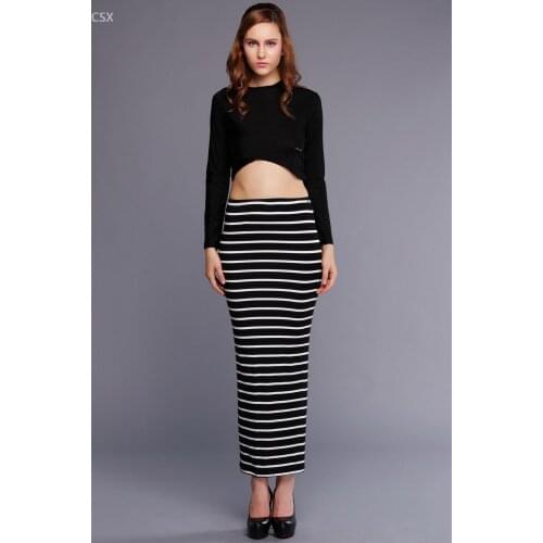 MwOiiOwM Lady Womens Crop Tops Set Striped Bodycon Stretch Sexy clothes Sets Long Sleeve Blouse + Long Skirt Set 29