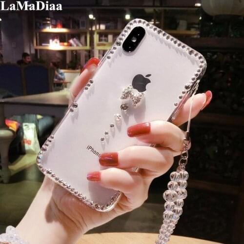 For iPhone 11 Pro MAX 6S 7 8 Plus X XR XS MAX 5S Luxury Glitter Women Cute Rhinestone Bow Soft Phone Case Soft Rubber Back Cover