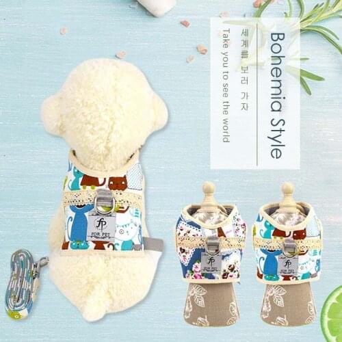 Pets Dogs Harnesses Leashes Set Pets Summer Autumn Bohemia Style Printed Mesh Breathabel Breakaway Harnesses Leads Pets Supplies