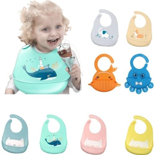 Baby Stuff Waterproof Silicone Bib Feeding Baby Newborn Cartoon Aprons Adjustable Baby Bibs Burp Cloths Bandana Bibs