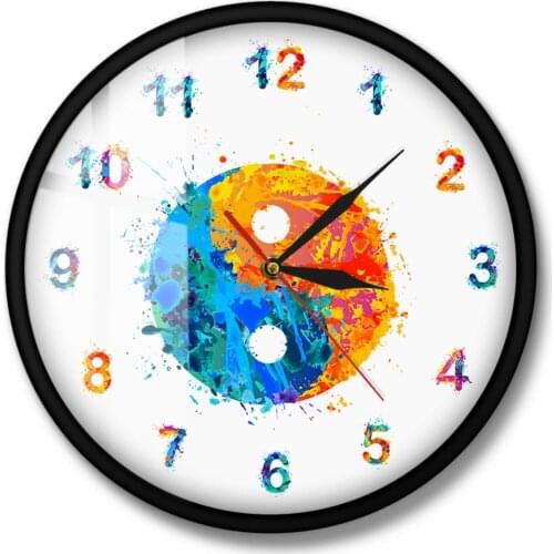 Harmony and Balance Zen Decor Religion Feng Shui Silent Clock Wall Watch Watercolor Ying Yang Symbol Boho Art Print Wall Clock