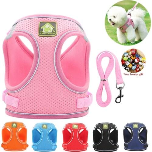 Nylon Mesh Reflective Puppy Dog Cat Vest Harness Leash Set for Small Medium Dogs Cats Breathable Harness Walking Leash Chihuahua