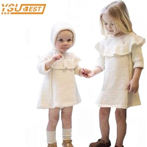 New 2018 Baby Girls Sweater Dress+Cap 2pcs Girls Clothes 0-5yrs Infant Girl Knitted Dress Brand Cotton Kids Long Sleeve Clothes