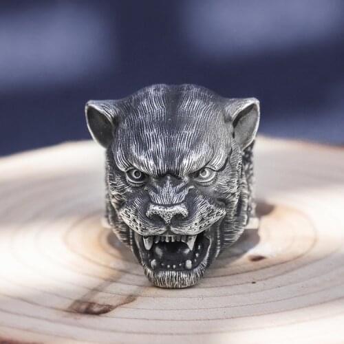 Solid 999 Sterling Silver Thai retro biker MENS men handmade leopard rings ring jewelry gift A4782