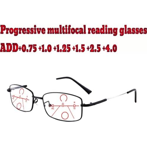 Alloy Frame Ultralight Progressive Multifocal Reading Glasses for Business Men Genlemen+1.0 +1.5 +1.75 +2.0 +2.5 +3 +3.5 +4