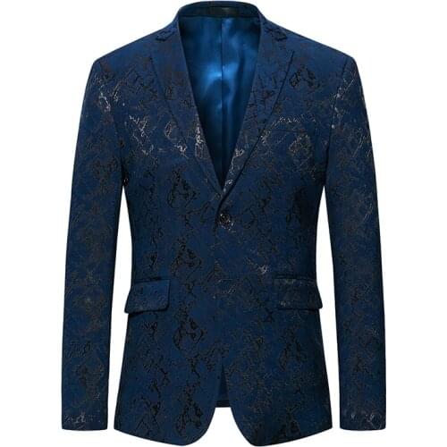 Slim Men Fit 2020 Mens Blazer Fashion Printed Male Stage Wear Casual Terno Masculino Bige Size M-4XL 5XL 6XL #991
