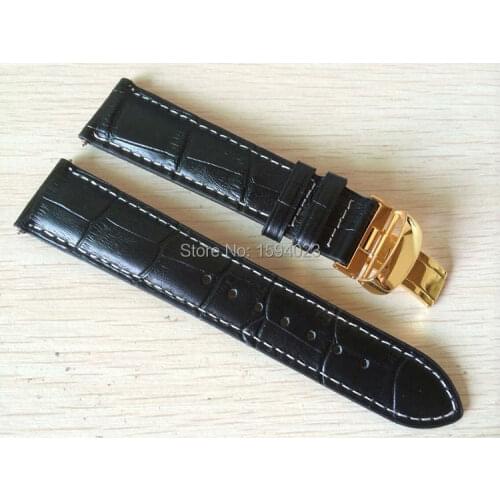 20mm (Buckle18mm) T063639A T063617 High Quality gold Plated Pin Buckle + T063610 Black Genuine Leather Watch Bands Strap