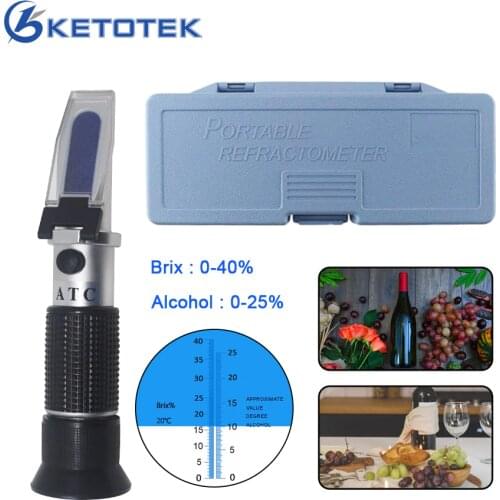 Wine Refractometer 0-25% Hand Held Alcohol Spirits Tester Brix 0-40% Sugar Meter Concentration ATC Dual-scale With Box