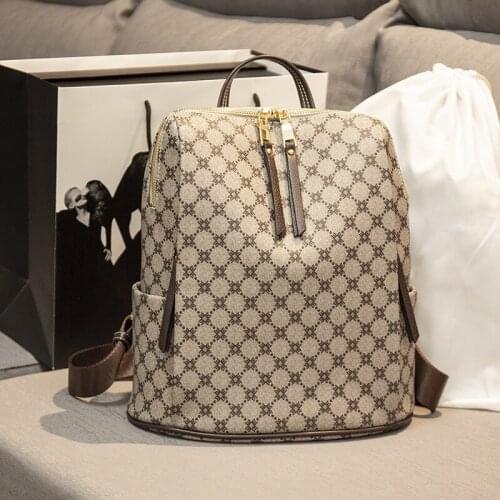 Genuine Leather Unisex Backpack 2021 New Fashion Larger Capacity Vintage Printing Bags Purse and Handbags Channels Handbags Cc