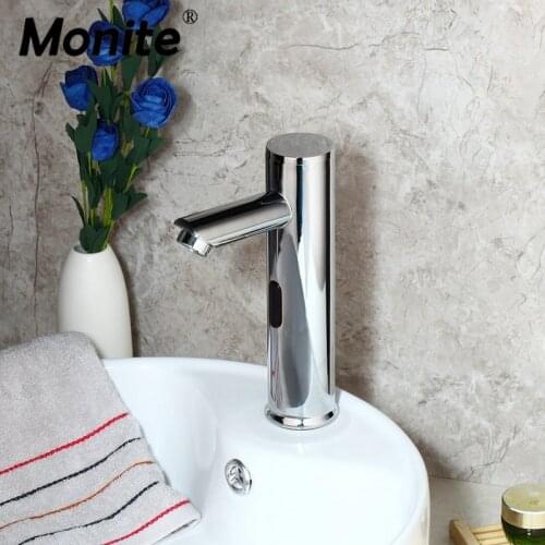 Monite Chrome Polished Touch Sense Faucet Automatic Sensor Faucet Bathroom Basin Sink Faucet Hot & Cold Water Mixer Tap
