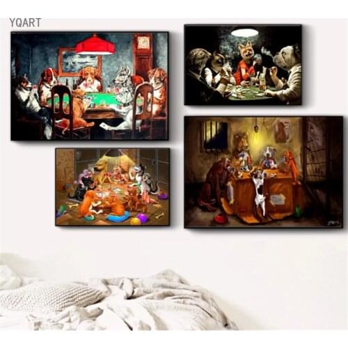 Funny Artwork Dogs Playing Poker Canvas Painting Poster Prints Pictures For Modern Bedroom Decoration Home Oil Paintings Decor