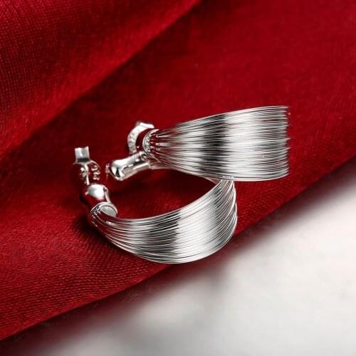 Hot woman Retro line Ear hook stud earrings 925 Sterling Silver high quality Fashion Jewelry party wedding Christmas Gifts