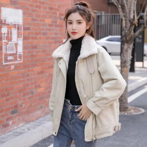 Womens Coat 2021 New Winter Plus Velvet Padded Coats Loose Autumn and Winter Wild Padded zipper jacket tooling outwear