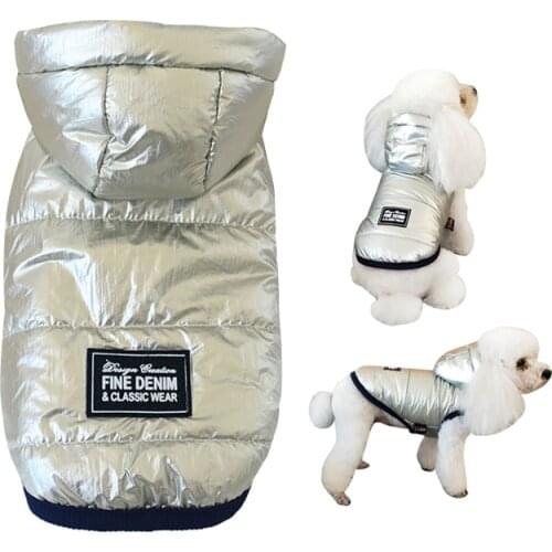 Winter Warm Dog Clothes Metallic Color Puppy Costume Silver Hood Pet Coat Jacket 2021 New Style For Small Medium Large Size Dog