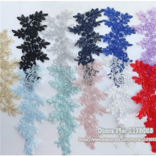 10Pcs/Lot Car Bones Pair Flower Lace Patch Embroidery Applique Handmade DIY Wedding Dress DIY Bride Hair Accessories