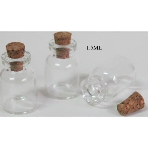100 x 1.5ml Mini Glass Sample Vial 1.5cc Small Clear Bottle with Wooden Cork Soft Cork Stopper Glass Vial 16*24*6mm Container