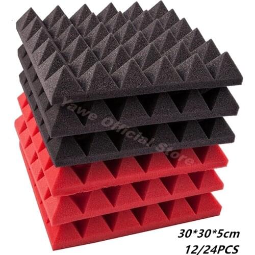 12/24Pcs 30x30x5cm Wall Soundproof Foam Studio Acoustic Foams Panels Sound Insulation KTV Drun Room Soundproof Foam Sponge Pad