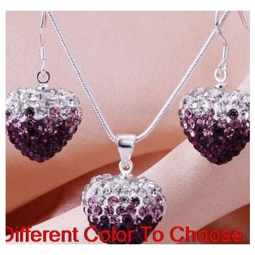 2 set/lot multicolor mixed Beads Gradient Heart set drop earrings Necklace Pendant 16 inch Snake Chains s5534