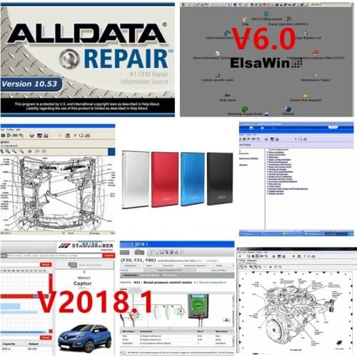 2021 Hot Sale All Data v10.53 Auto Repair Software Vivid Workshop Data Atris-Stakis 2018.01 Elsawin 6.0 in 1TB HDD for car truck
