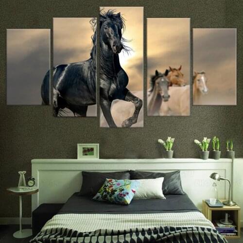 HD Printed 5 Piece Canvas Art Running Horses Carving Wall Pictures for Living Room Modern Free Shipping Canvas Painting
