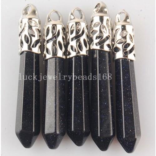 Free Shipping Women Fashion 5pcs New Fashion Blue Goldstone Hexagonal Pointed Reiki Chakra Pendant C3467