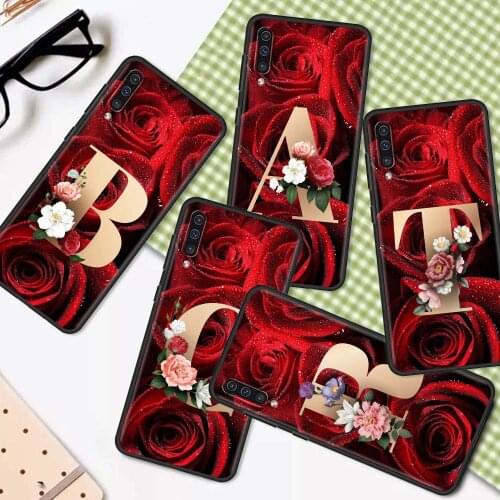 Red Rose Letters A B Case For Samsung Galaxy A50 A10 A70 A20e M31 A30 A40 A02s M30s M21 M11 F41 Shockproof TPU Black Cover