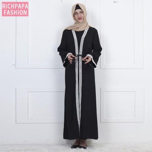 Black Lace Abaya Turkey Robe Dubai Kimono Cardigan Muslim Hijab Dress Abayas For Women Kaftan Caftan Elbise Islamic Clothing