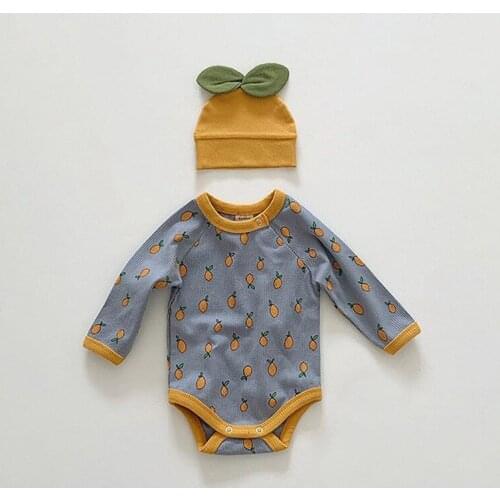 Infant Home Clothing 2021 Autumn New Long Sleeve Baby Boy Triangle Romper Baby Girl Pineapple Hat Printed Romper 2pce 3-24 Month