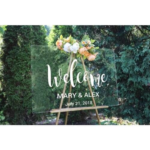 Welcome Wedding Sign Decal Rustic Wedding Decor Personalized Names Date Board Mirror Wall Stickers Removable Simple G331