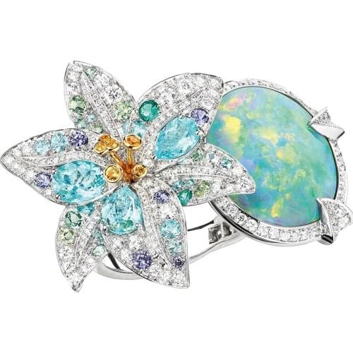 Classic Ladies Fashion Colorful Flower Opal White Zirconia Crystal Female Alloy Ring for Women Party Jewelry Accessories