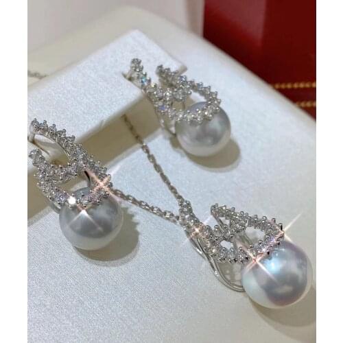 S925 Sterling Silver Pendant Earrings Set Mounts Findings Mountings Jewelry Set Parts Fittings Womens Accessories for Pearls