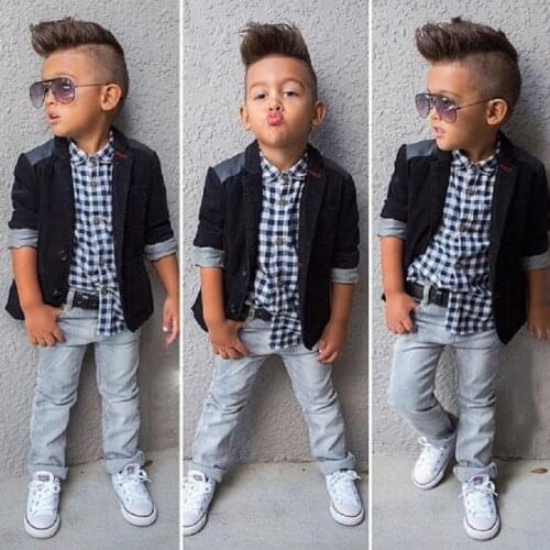 Baby Boy Clothes Sets Casual Gentleman Suit Toddler Boys Clothing Set 3PCS Coat+Long Sleeve Shirt + pants Kids Infant Clothes