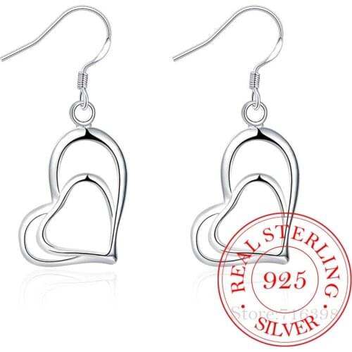 Korea 925 Sterling Silver Double Cute Heart Romantic Vintage Long Drop Dangle Earrings For Women 2020 Engagement Wedding Jewelry