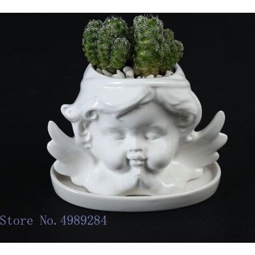 Creativity Character Angel Flower Pot Praying Angel Cupid Lovely Human Head Flower Arrangement Flower Vase with Tray Decoration