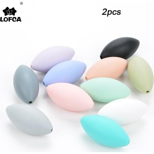 LOFCA 2pcs Rugby Silicone Beads For Making Teething Necklace Pendant Toy For Baby Teether BPA Free Food Grade Silicone Beads