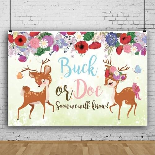 Cute Animal Fawn Cartoon Backdrops Gender Reveal Surprise Party Photo Zone Photography Wallpaper Studio Customized Background