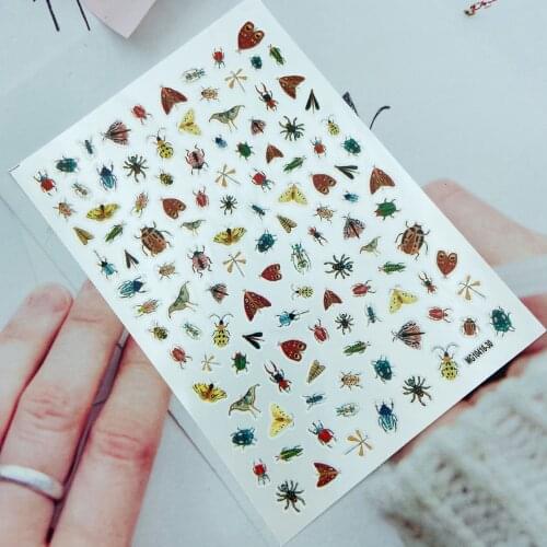 Fashion Hot Selling 3d DIY Japnese Style Thin Light Traceless Nail Stickers Bugs Butterflies Coffee Rabbits Dry Nail Decals Girl
