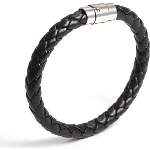 2021 European and American Personality PU Braided Leather Cord Bracelet 8MM Wide Male and Female Magnetic Buckle Bracelet